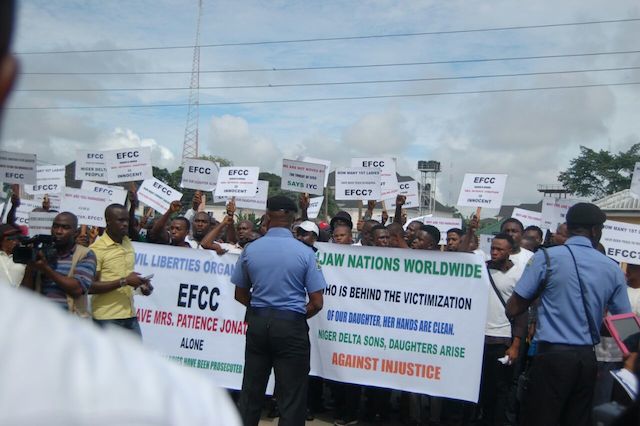 Protests at EFCC over Patience Jonathan