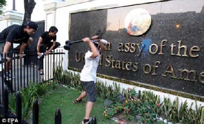Anti US Protesters invade US Embassy in Manila Philippines