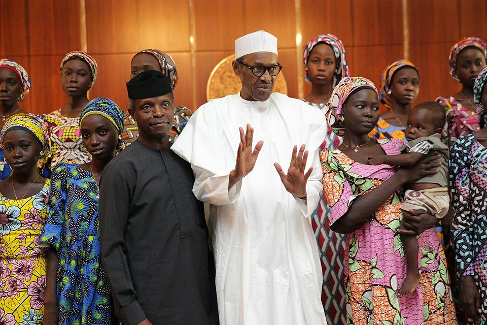 Released Chibok Girls with Buhari and Osibanjo