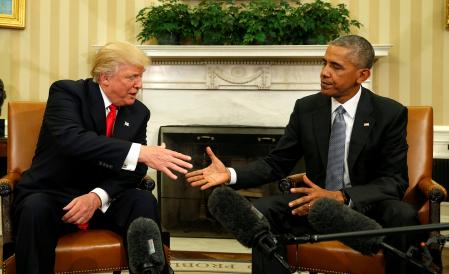 Trump and Obama set campaign rancour aside with White House meeting