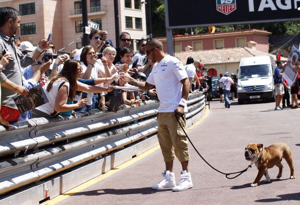 Lewis Hamilton and his pet dog