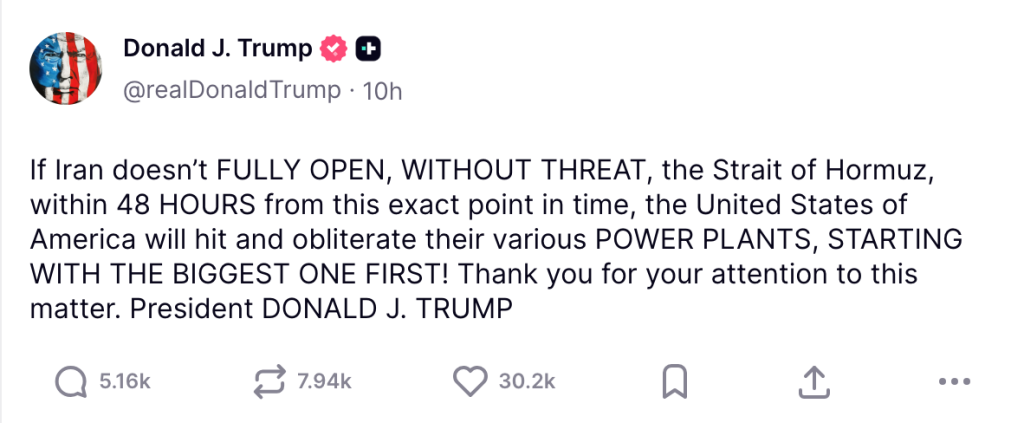 Middle East war live updates: Trump gives Iran 48-hour deadline to open Strait of Hormuz