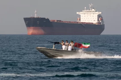 Iranian Navy soldiers at an armed speed boat in Persian Gulf near the strait of Hormuz about 1320km 820 miles south of Tehran April 30 2019
