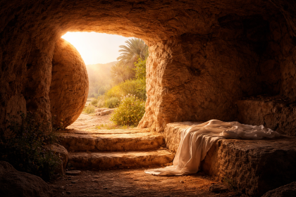 Empty tomb at dawn
