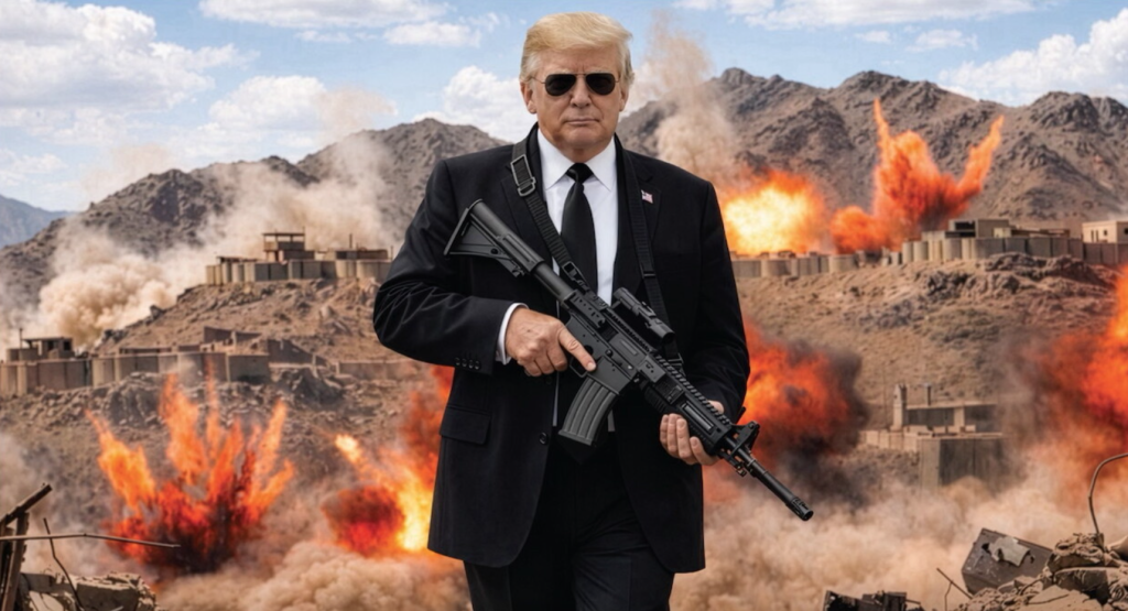 On his official Truth Social account realDonaldTrump the former president shared a dramatic image of himself against a war ravaged backdrop with the caption NO MORE MR NICE GUY