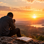 A praying man in solitary place and the sky