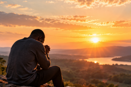 A praying man in solitary place and the sky