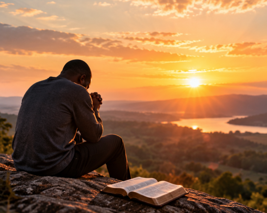 A praying man in solitary place and the sky